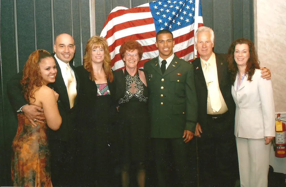 Robert Solano in uniform with his family at his West Point graduation